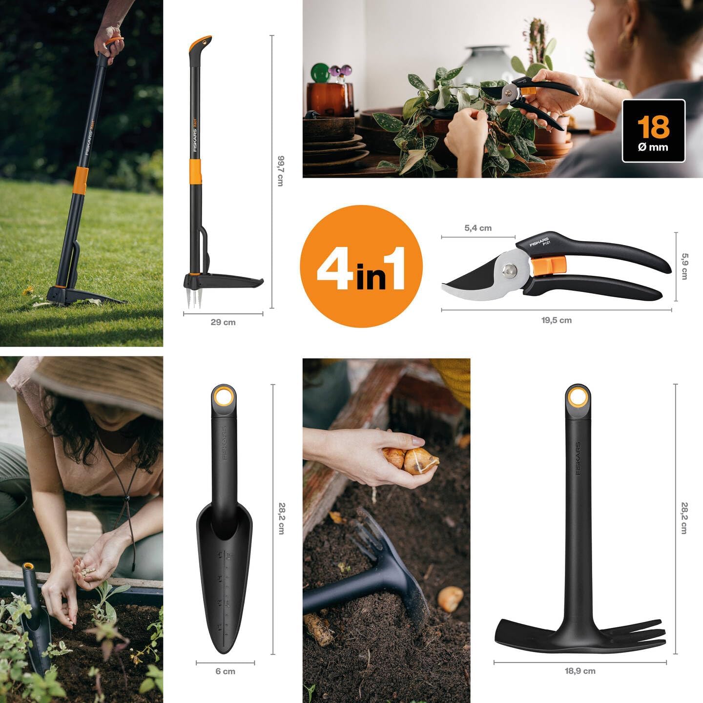 4-teiliges Gartenwerkzeuge-Set, Xact + Pflanzwerkzeuge + Gartenschere