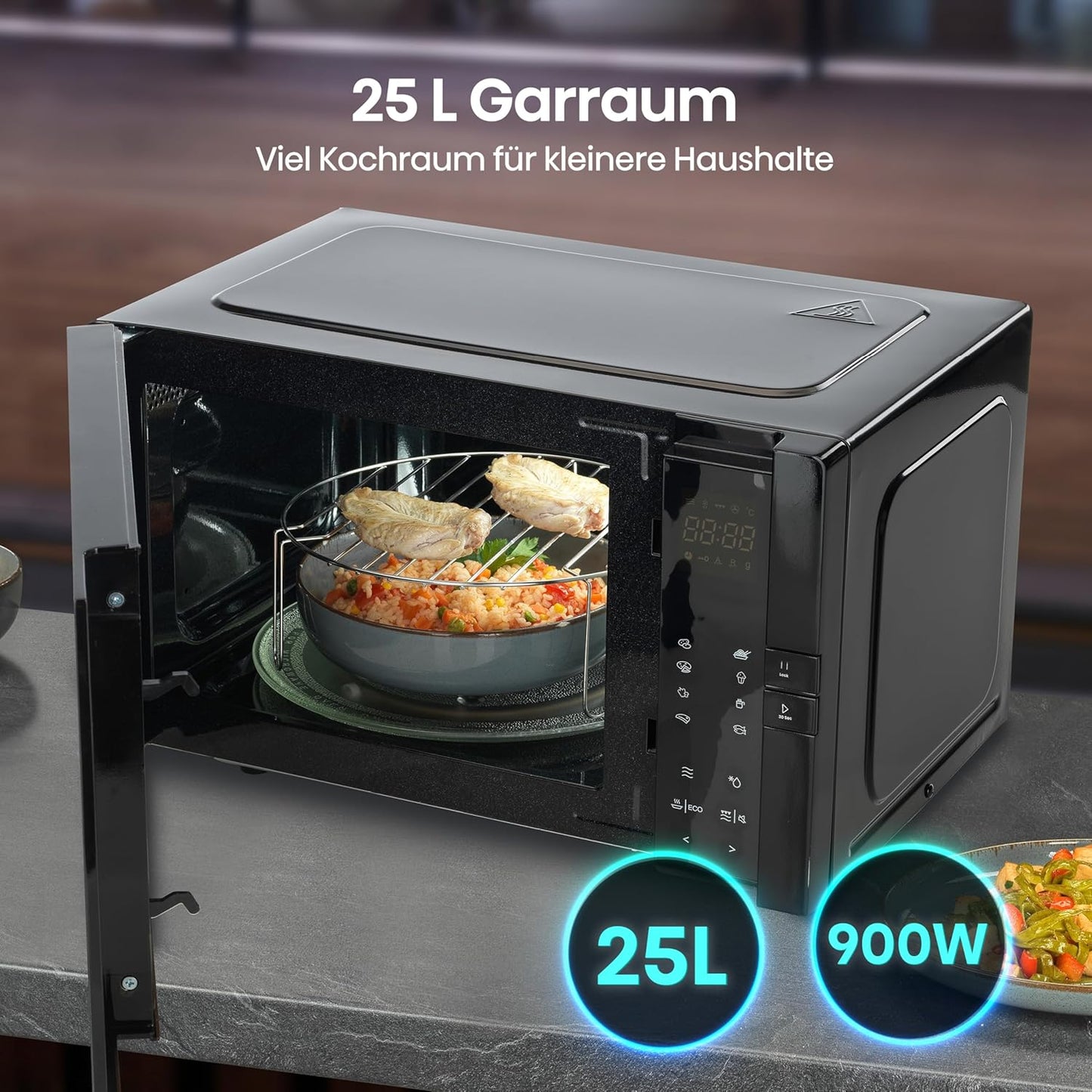 H25MOBS4HGI Mikrowelle mit InverterTech und Grillfunktion, 25 L Digitale Steuerung Mit InverterTech