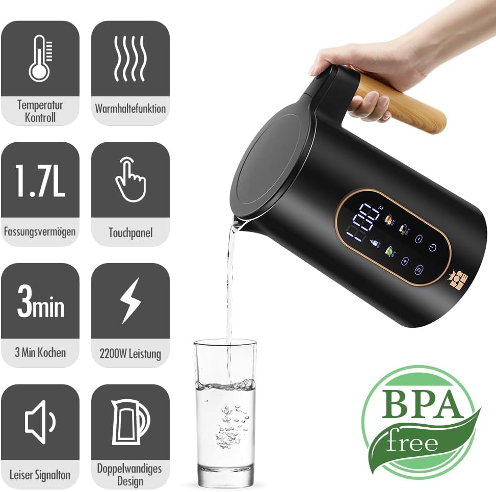 Wasserkocher mit Temperatureinstellung, Schwarz 5017