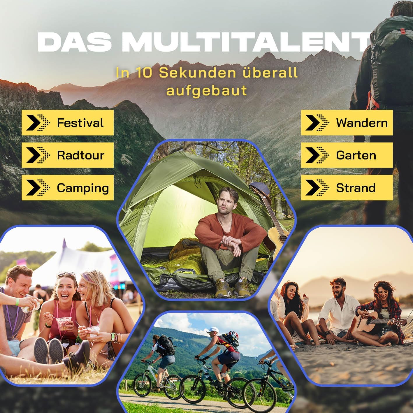 Kuppelzelt für 4 Personen, Dunkelgrün 4 Personen | 1 Eingang