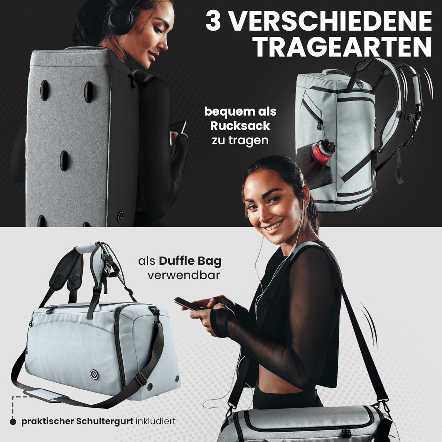 Sporttasche mit Rucksackfunktion und Nassfach, 60 L Sage