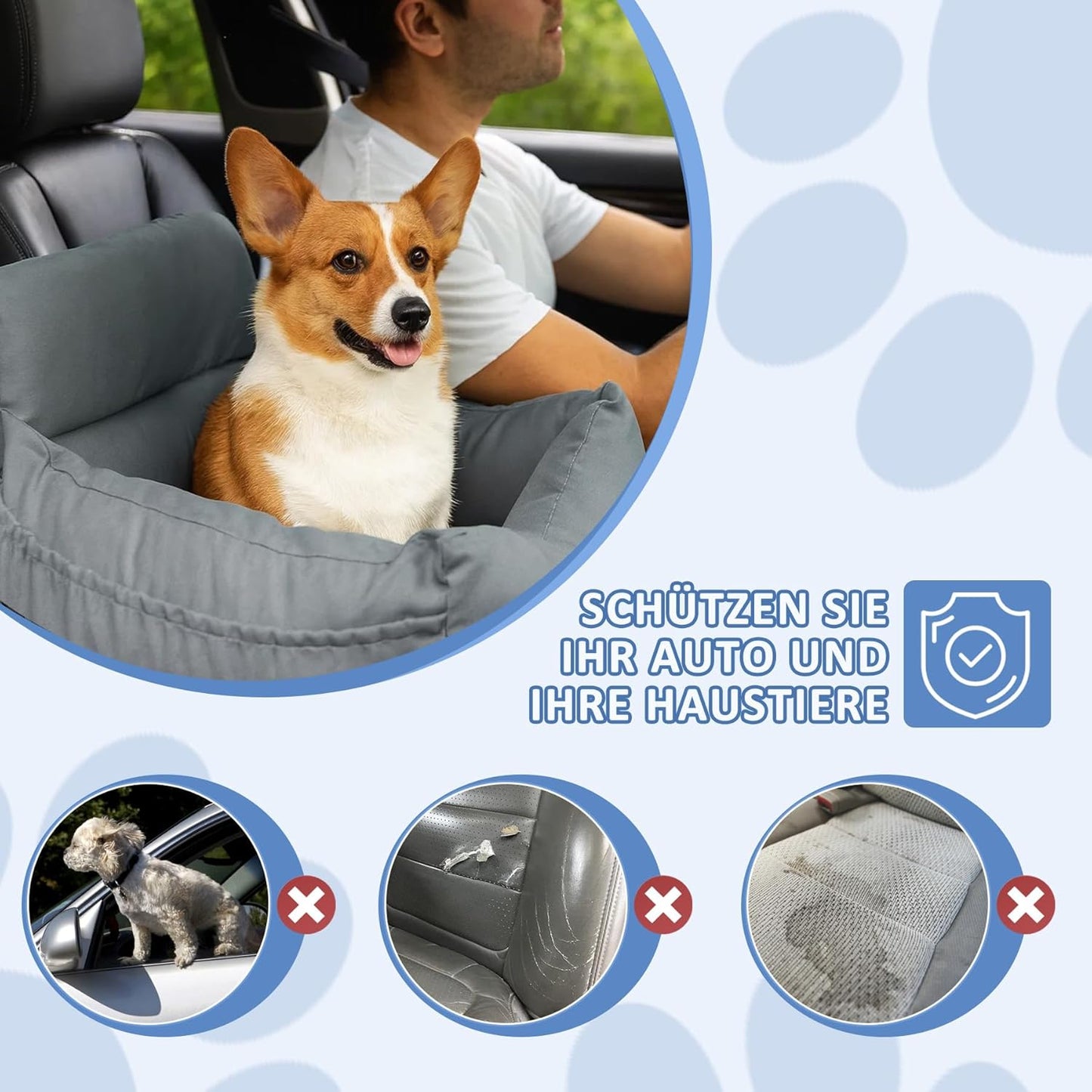 Hundeautositz mit Sicherheitsgurt, Grau-Grün