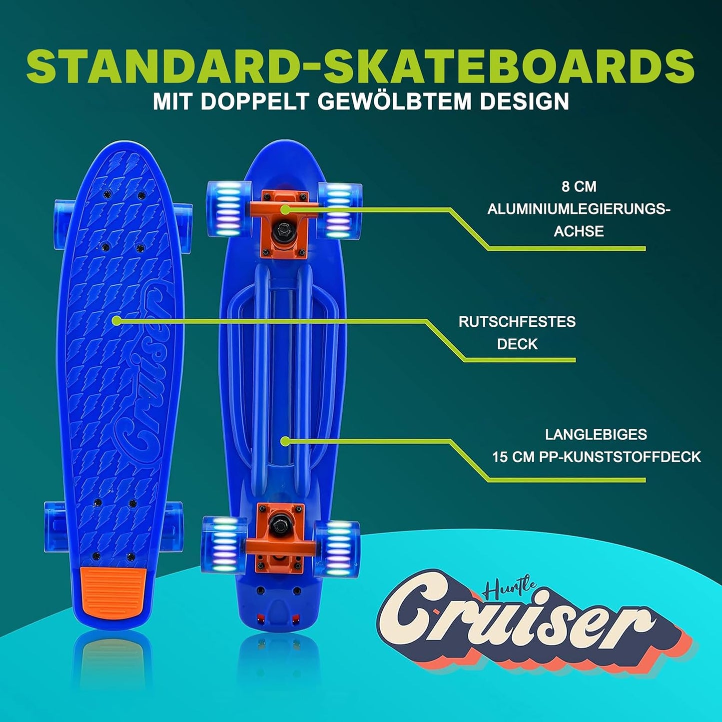 Mini Skateboard mit LED-Rollen für Kinder, Blau