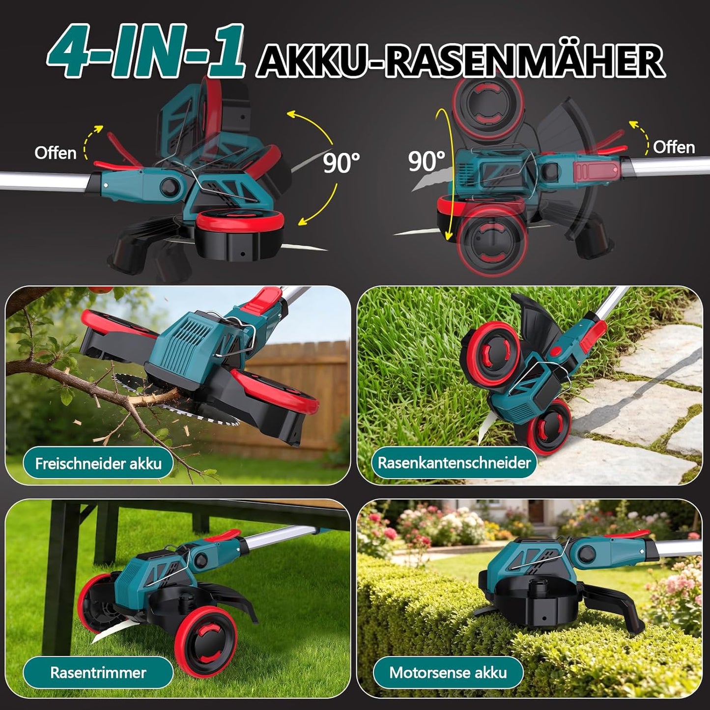 3-in-1 Akku Rasentrimmer mit Unkrautbürste, Blau