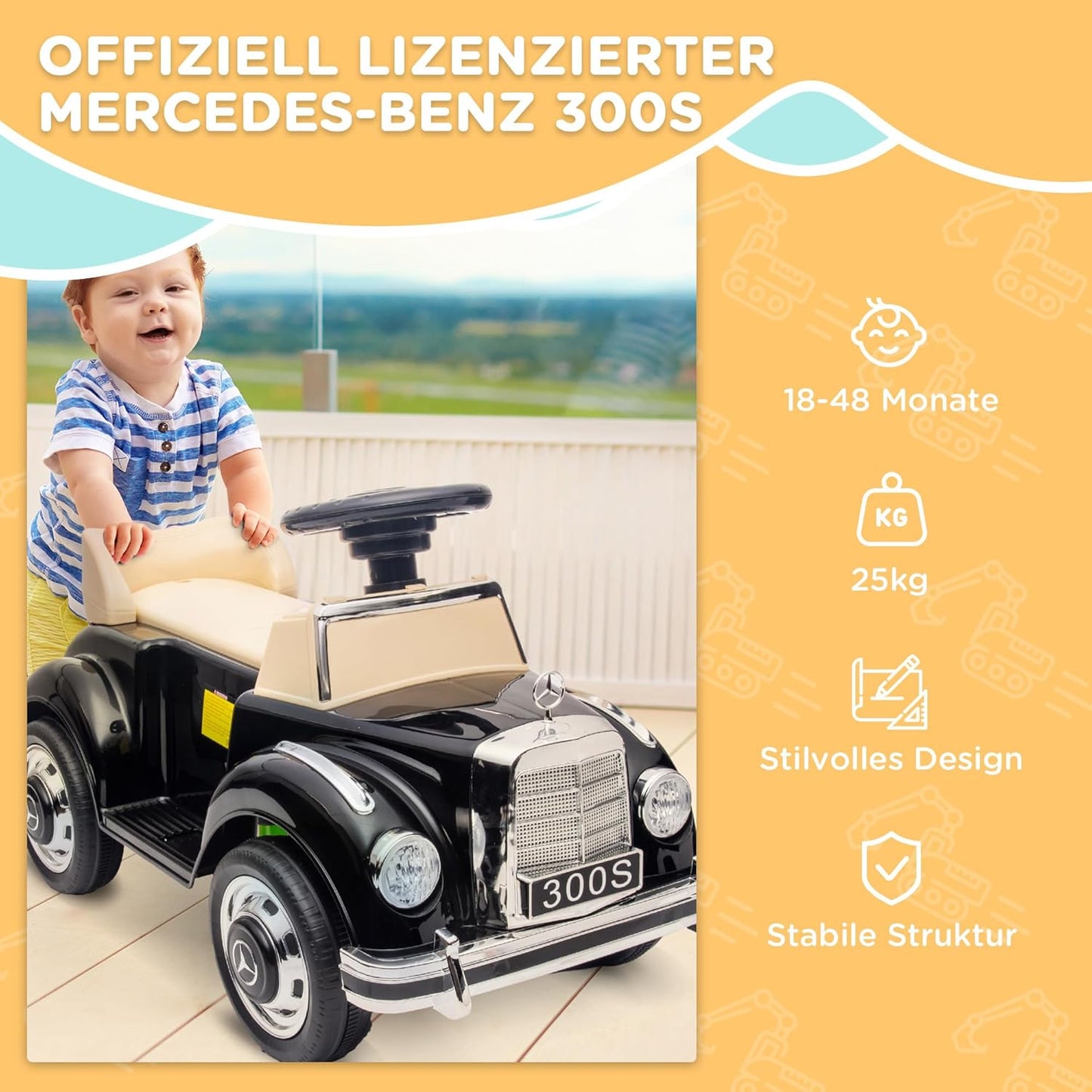 Rutschauto mit Kippschutz, Schwarz