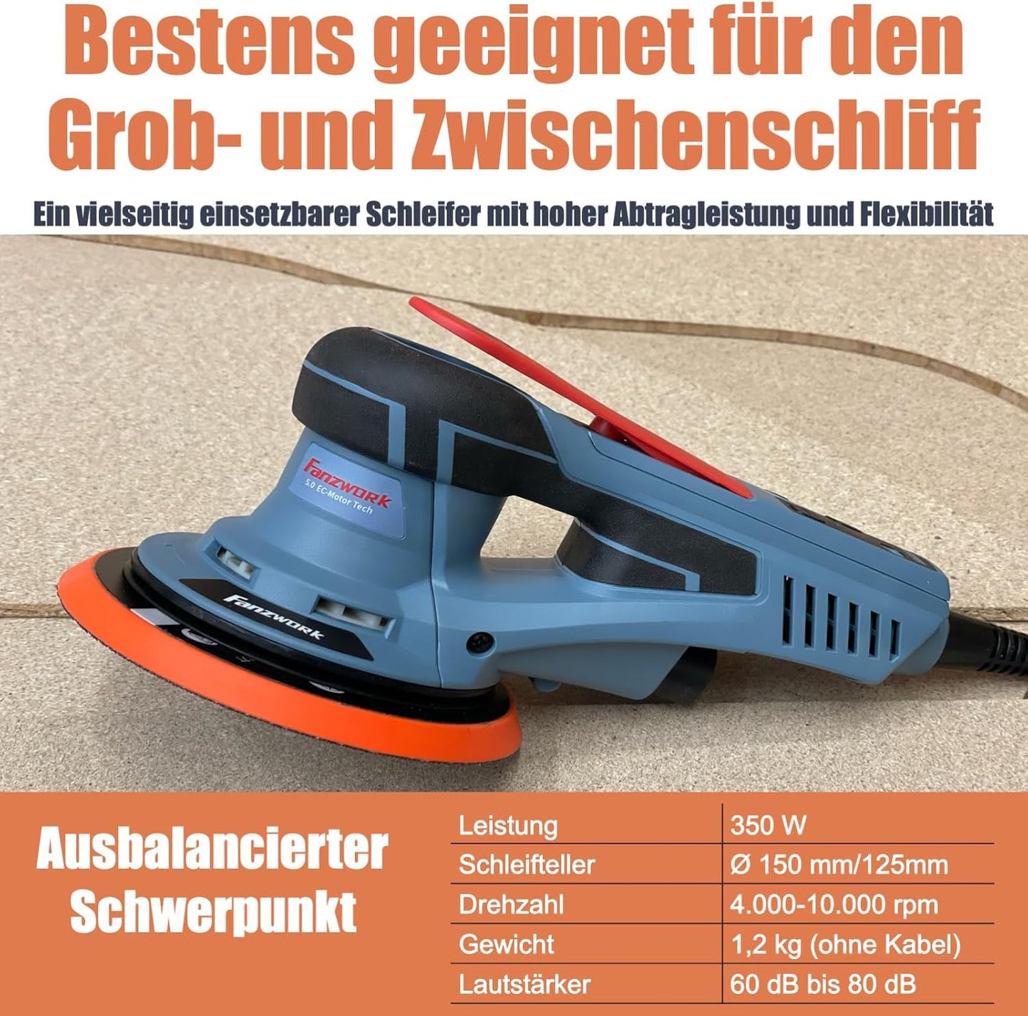 Exzenterschleifer mit zwei Schleiftellern, Set mit 150/125mm Teller