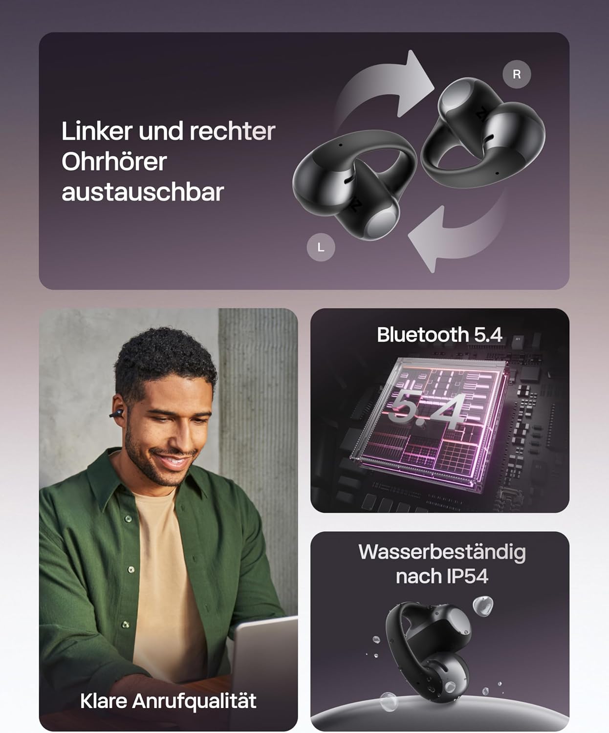 OpenDots ONE Open Ear Kopfhörer, Schwarz
