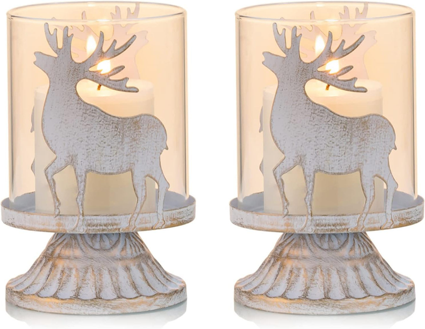 2er-Set Kerzenhalter Hirsch, Weiß Hirsch × 2