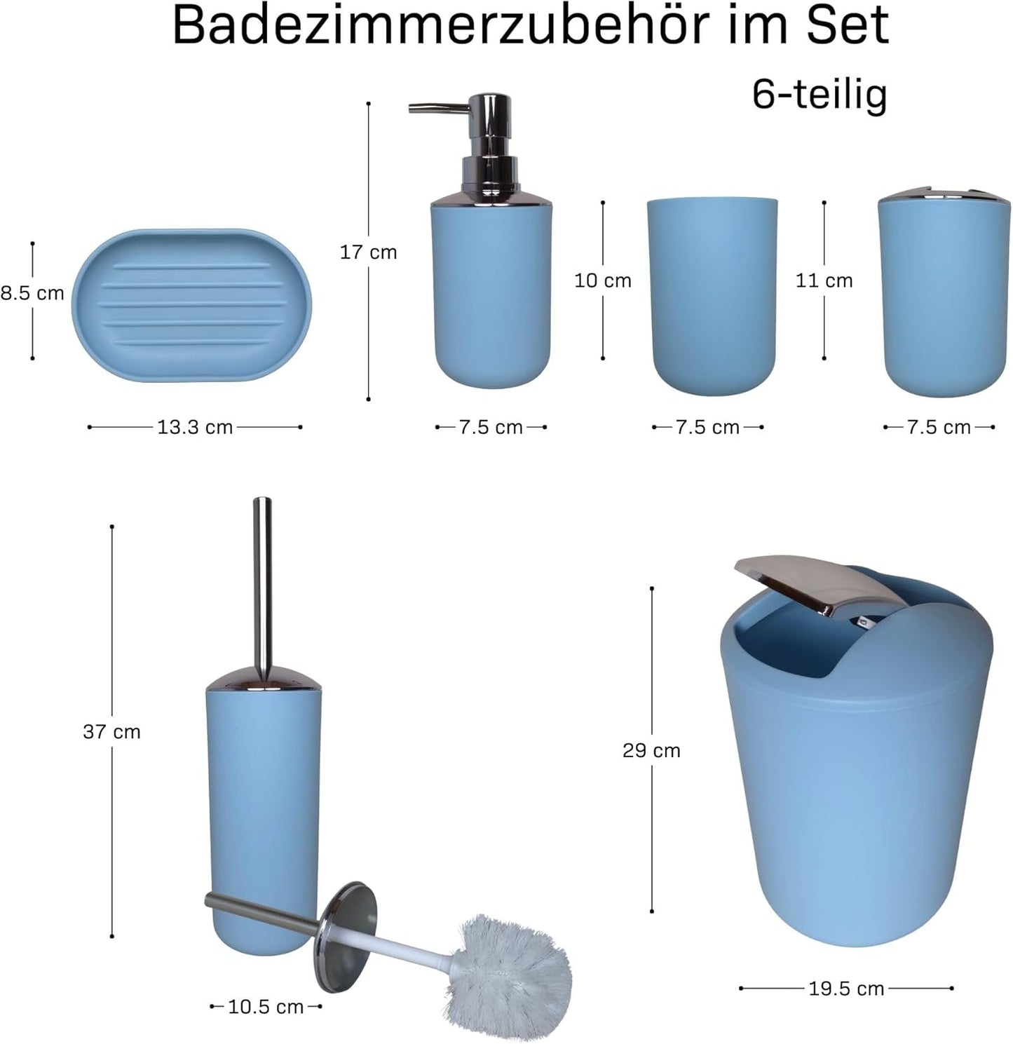 6-teiliges Badezimmer-Zubehörset, Hellblau