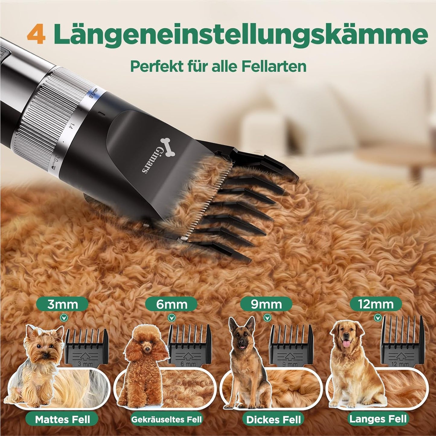 Hundeschermaschine mit Zubehör, 4-in-1 Pfotentrimmer + Schermaschine + Scherenset Silber