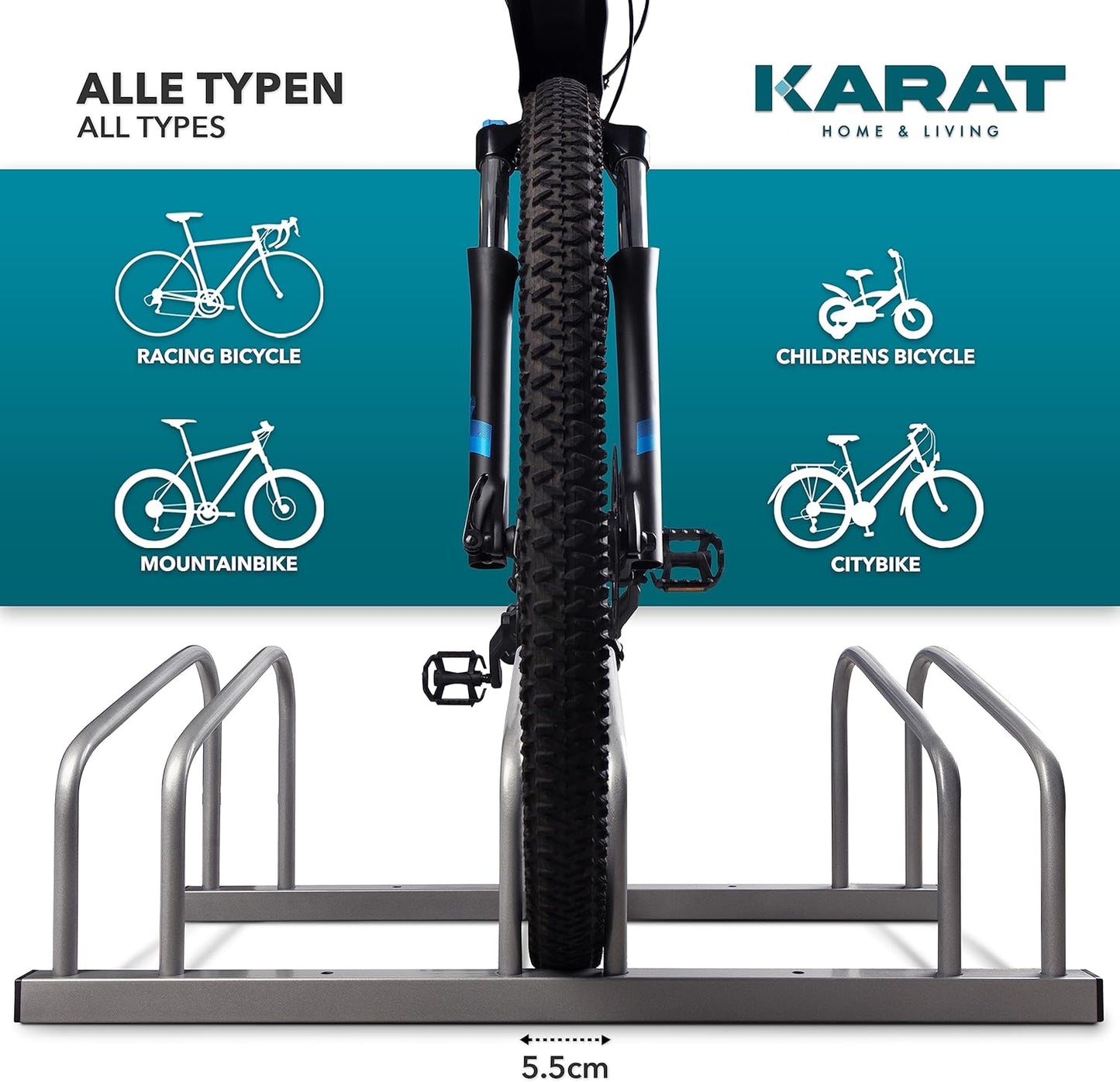 Ständer für 4 Räder, 4 Fahrräder Silber