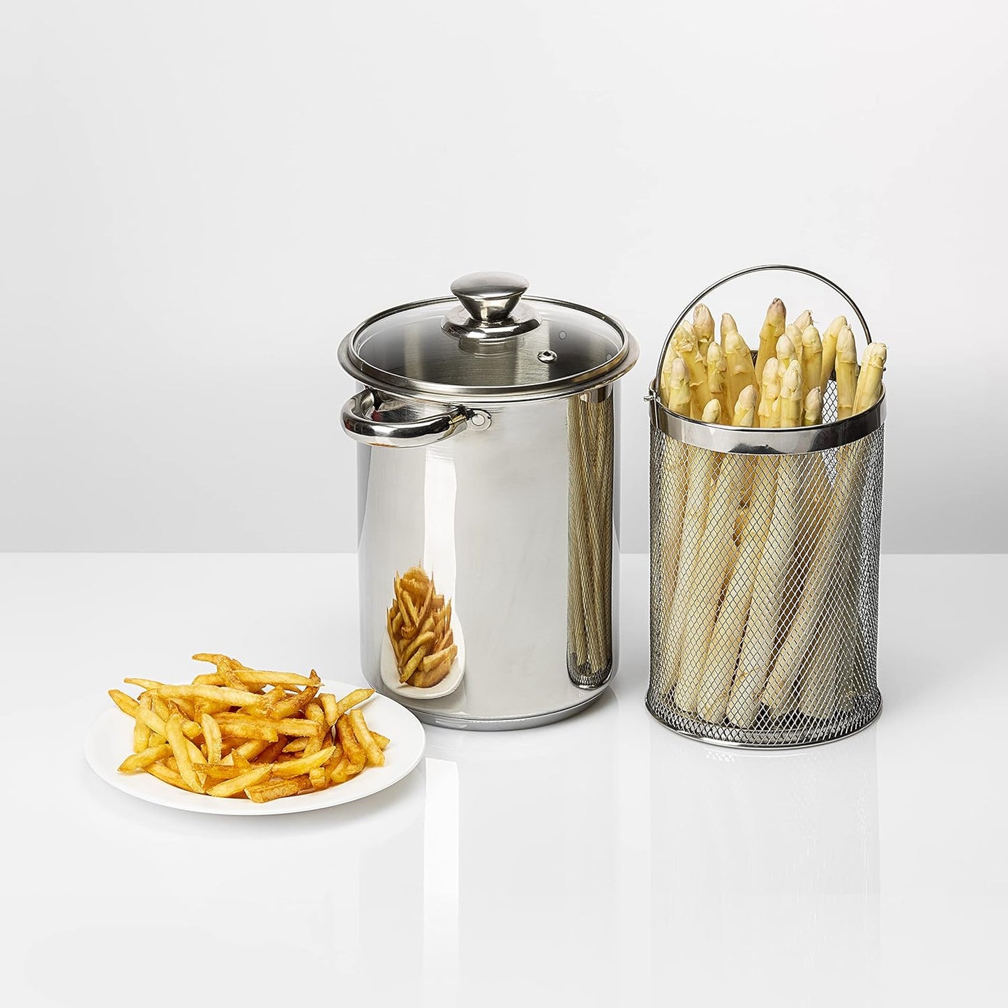 Spargeltopf mit Siebeinsatz und Glasdeckel (4 Liter)
