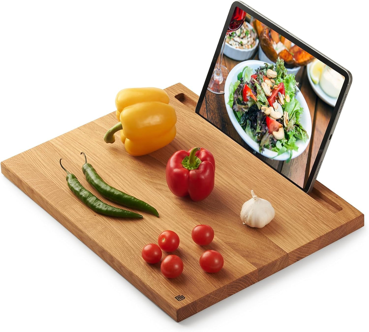 Schneide- und Servierbrett mit Tablethalterung, 40x30 cm mit Tablethalterung