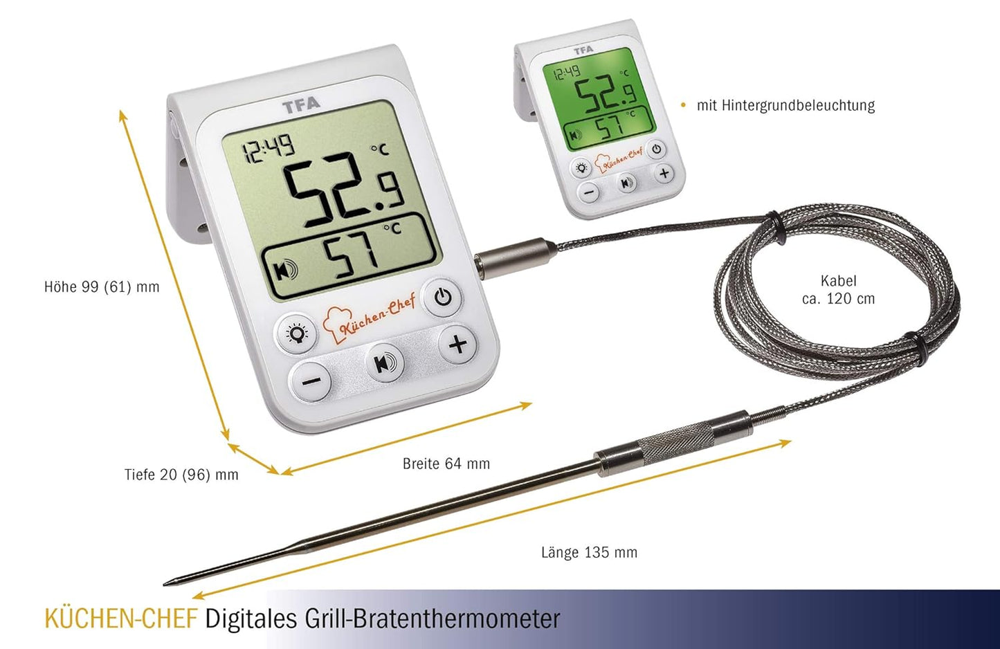 Digitales Grill-Bratenthermometer mit Hintergrundbeleuchtung, Weiß
