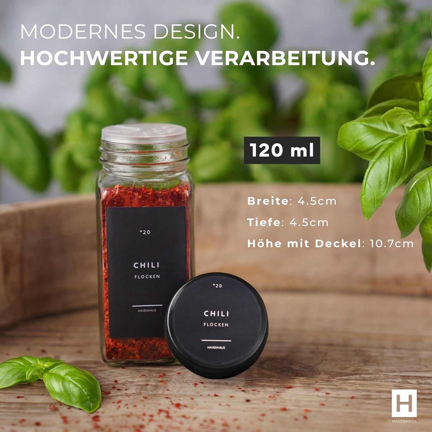 24-teiliges Gewürzgläser-Set mit Etiketten, Edelstahl Schwarz