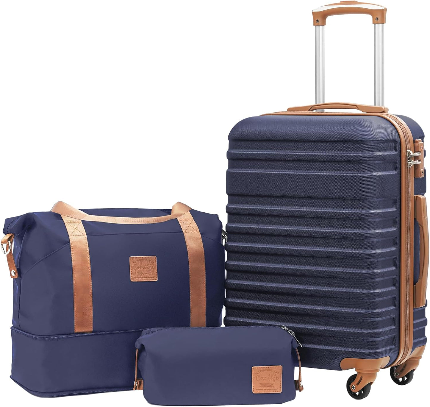 3-teiliges Reisekoffer-Set mit Reisetasche und Kulturbeutel, Blau/Braun / Handgepäck-Set 3tlg