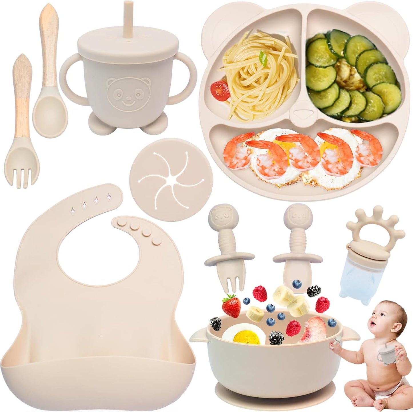 Silikon Baby-Geschirrset, Beige