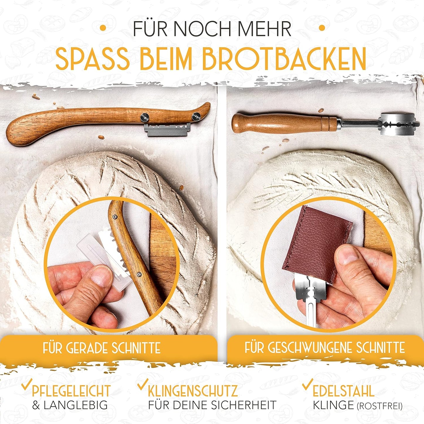 Gärkörbchen Set für Brotbacken, Bäckermesser + Gärkorb-Set 23+25cm