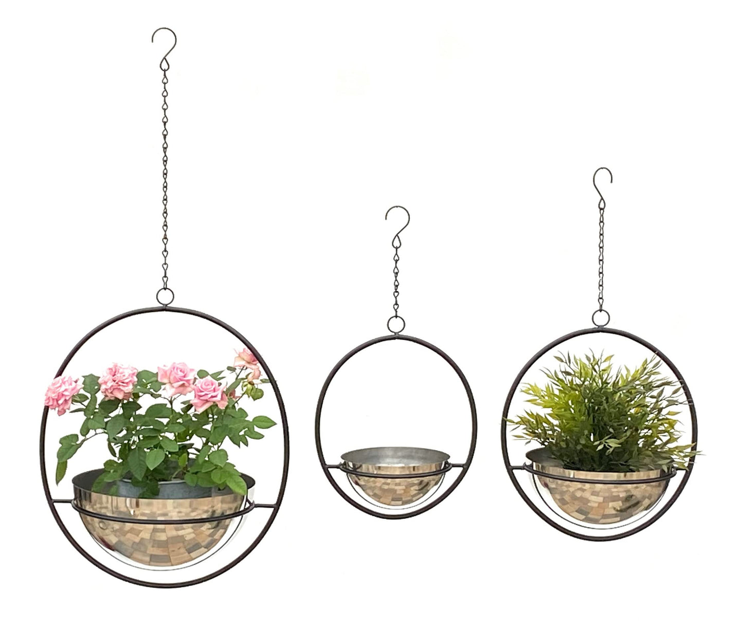 3er-Set Blumenampeln 96087 im Vintage Look