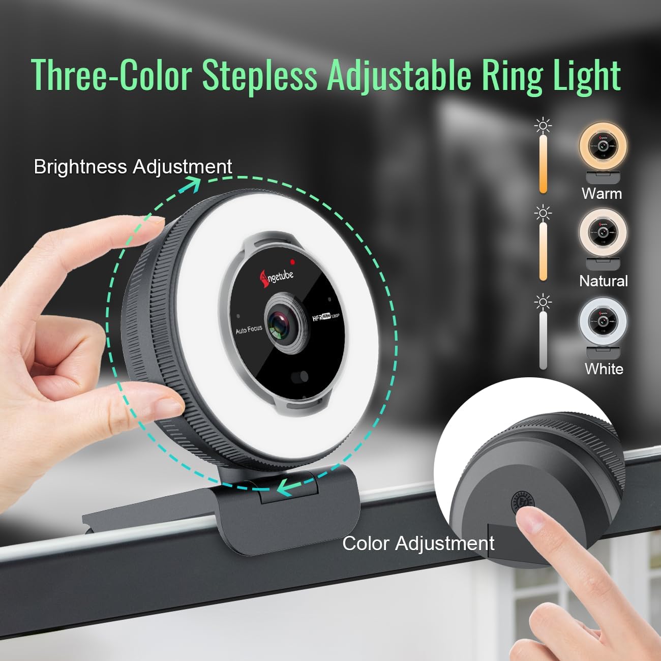 Webcam mit Ringlicht und 5X Zoom, 60FPS 1080P