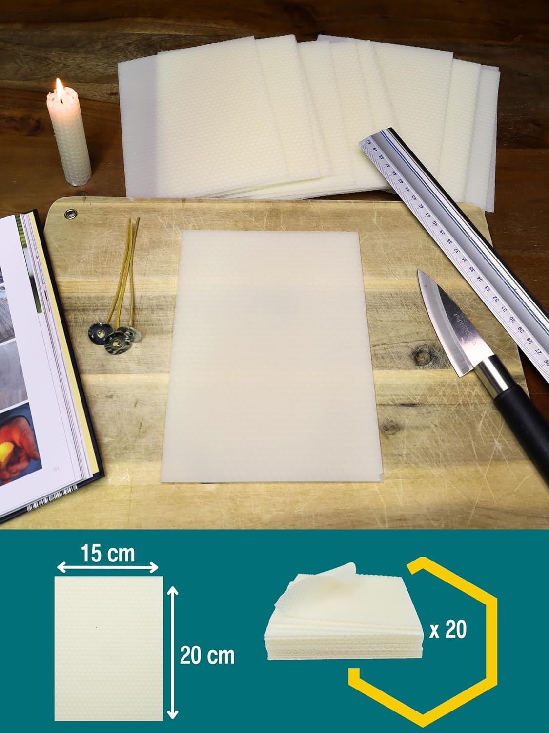 20er Set Bienenwachsplatten für Kerzenherstellung, Weiß | 20 x 15 cm