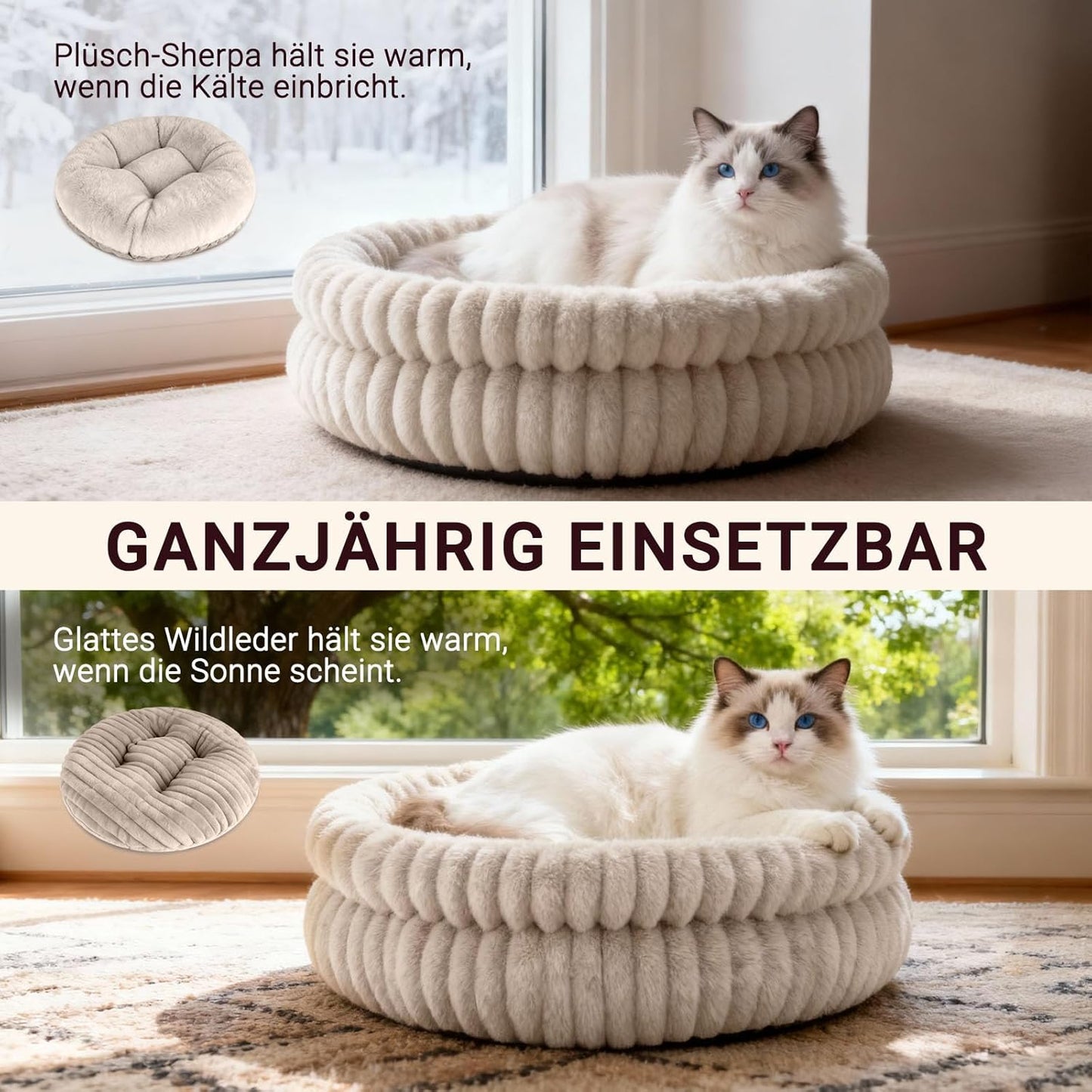 Waschbares Katzenbett, 51x51x20CM Braun