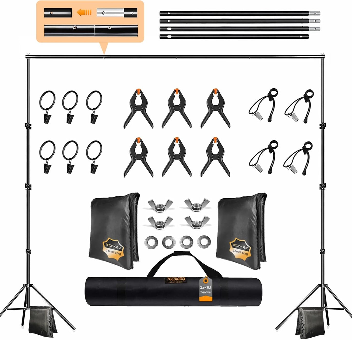 Fotostudio Hintergrundsystem (2.6x3m) mit Zubehör