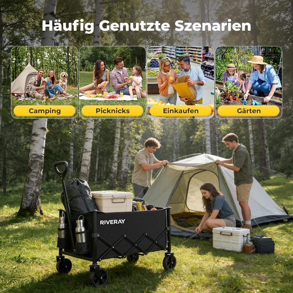 Faltbarer Bollerwagen mit All Terrain Rädern, 120L