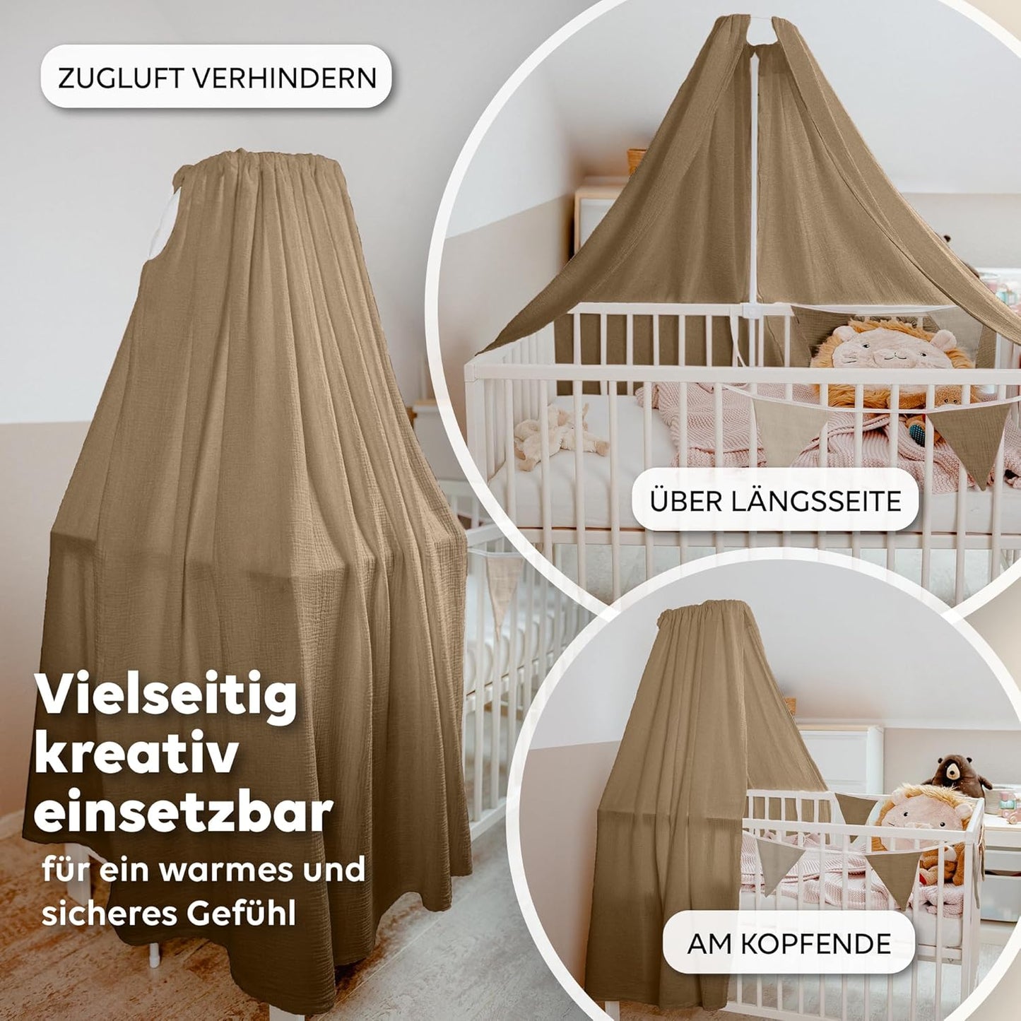 Betthimmel aus Musselin, Dunkelbeige ohne Himmelstange