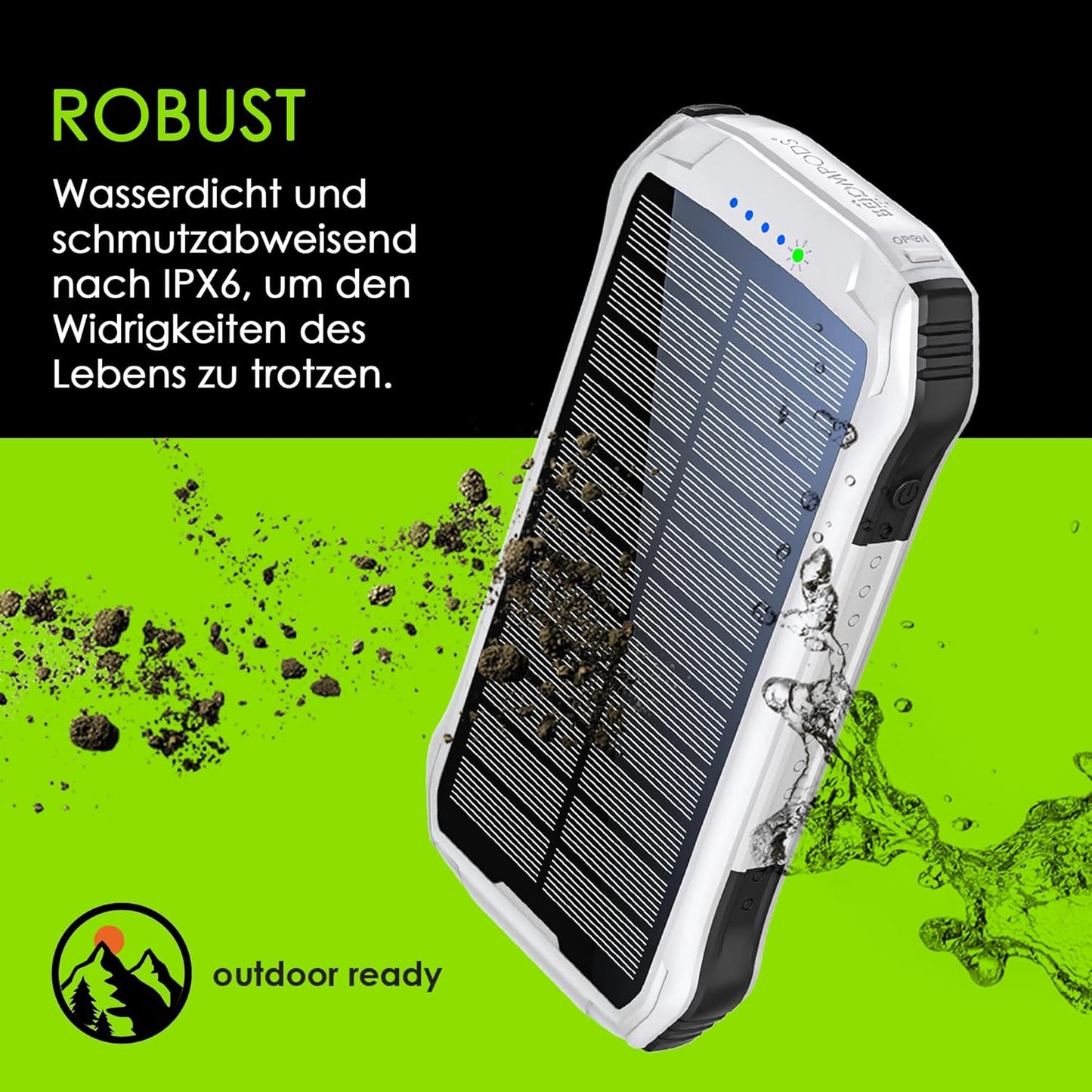 Neutron Solar-Powerbank mit LED-Lampe, Weiss