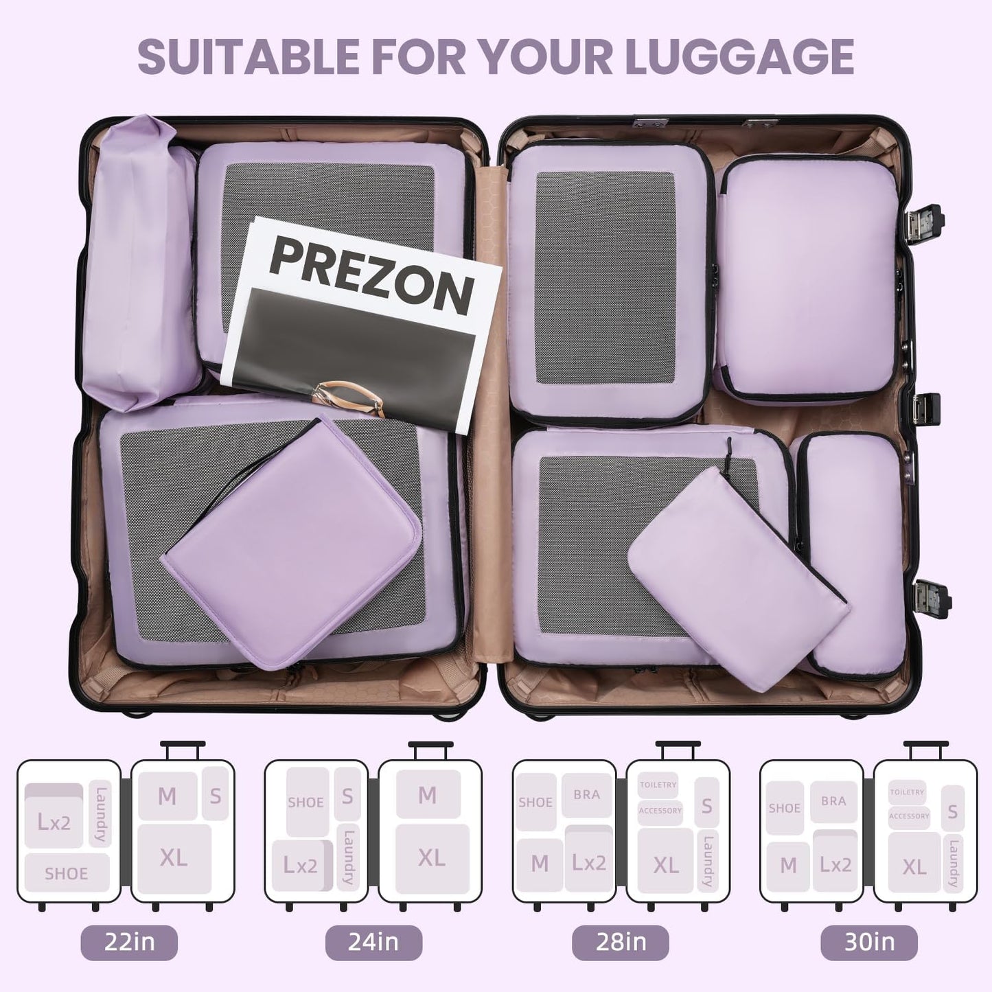 10-teiliges Kofferorganizer-Set, 10 Set, Lila