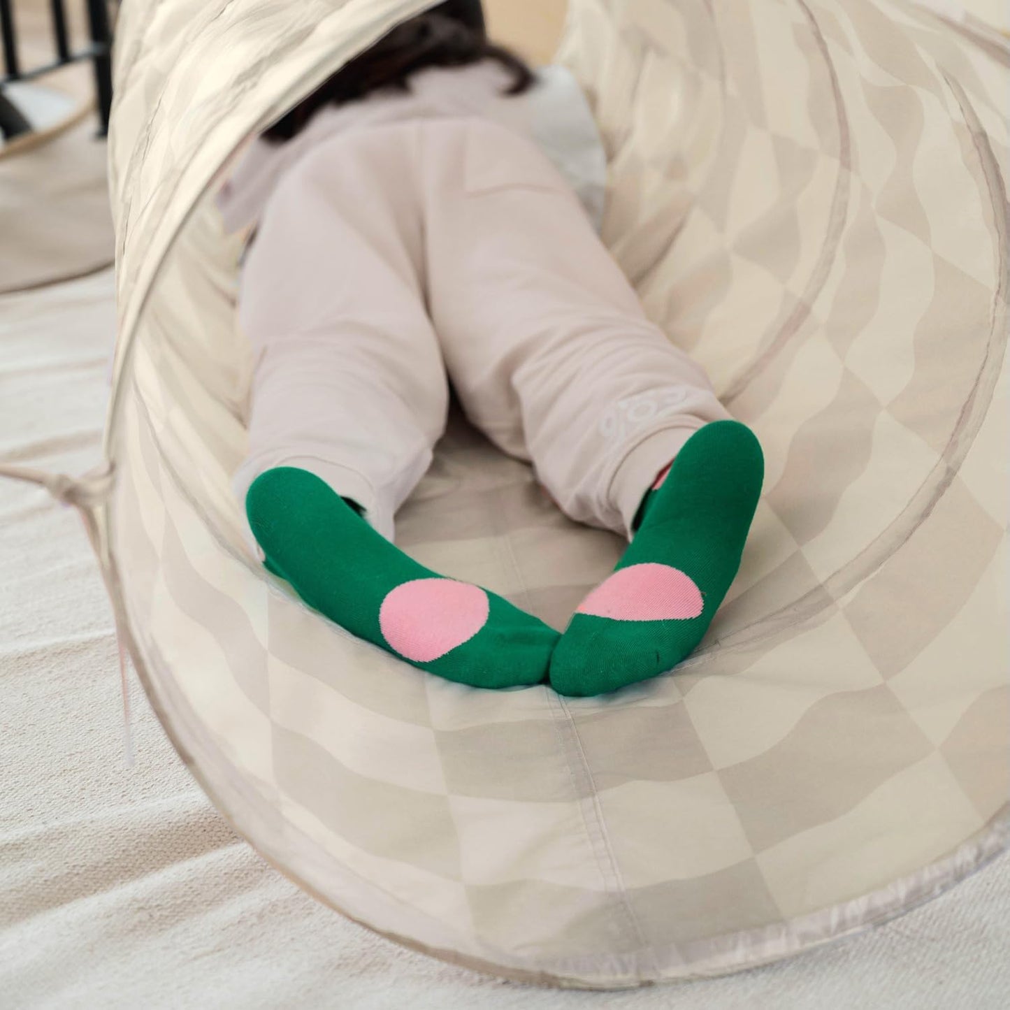 Krabbeltunnel 180 cm, Schachbrett-beige
