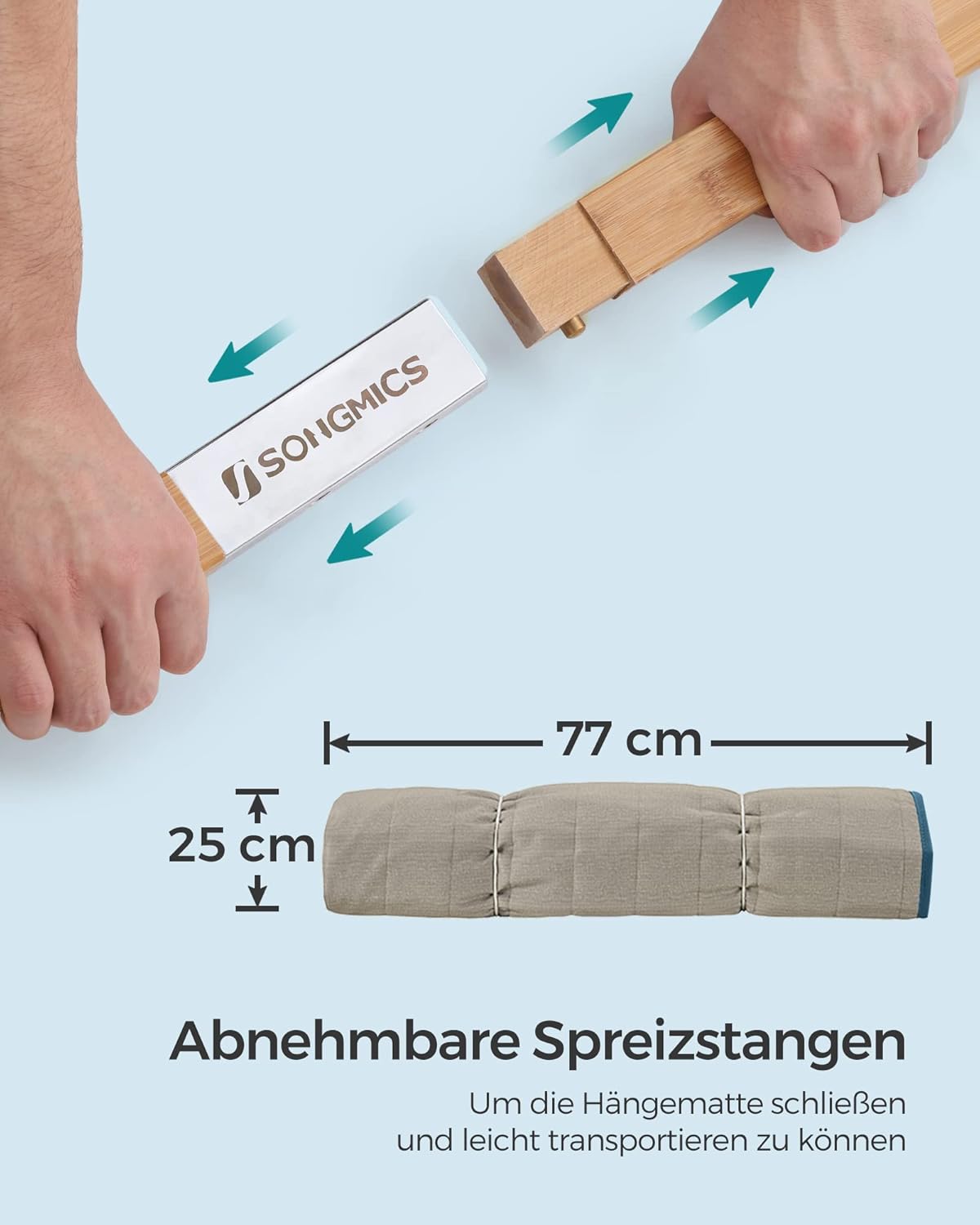 Gepolsterte Doppel-Hängematte mit Kissen (200x140 cm), Blau+beige