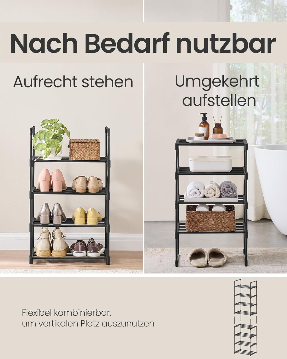 Schuhregal mit 4 Ebenen, 4 Ebenen (42,5B cm)