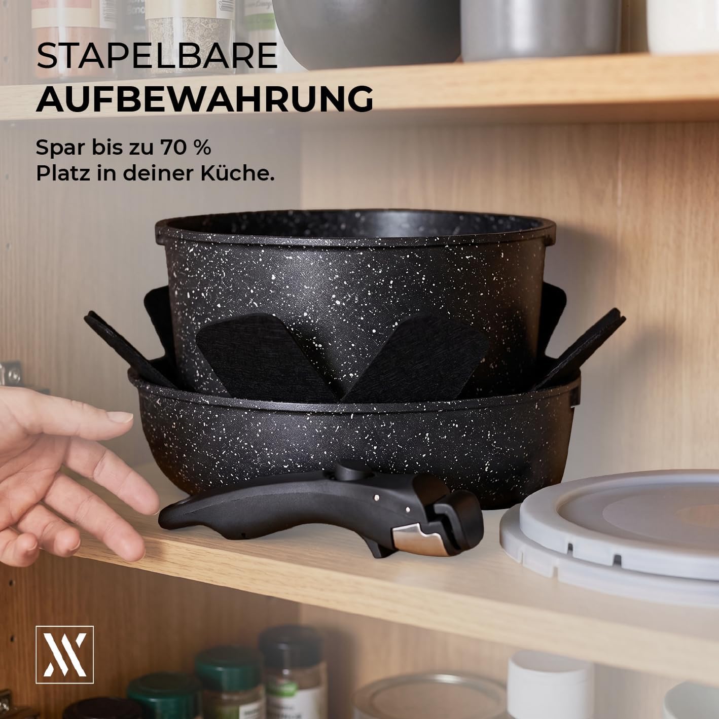 Bratpfannen-Set mit abnehmbarer Griff und Silikonutensilien