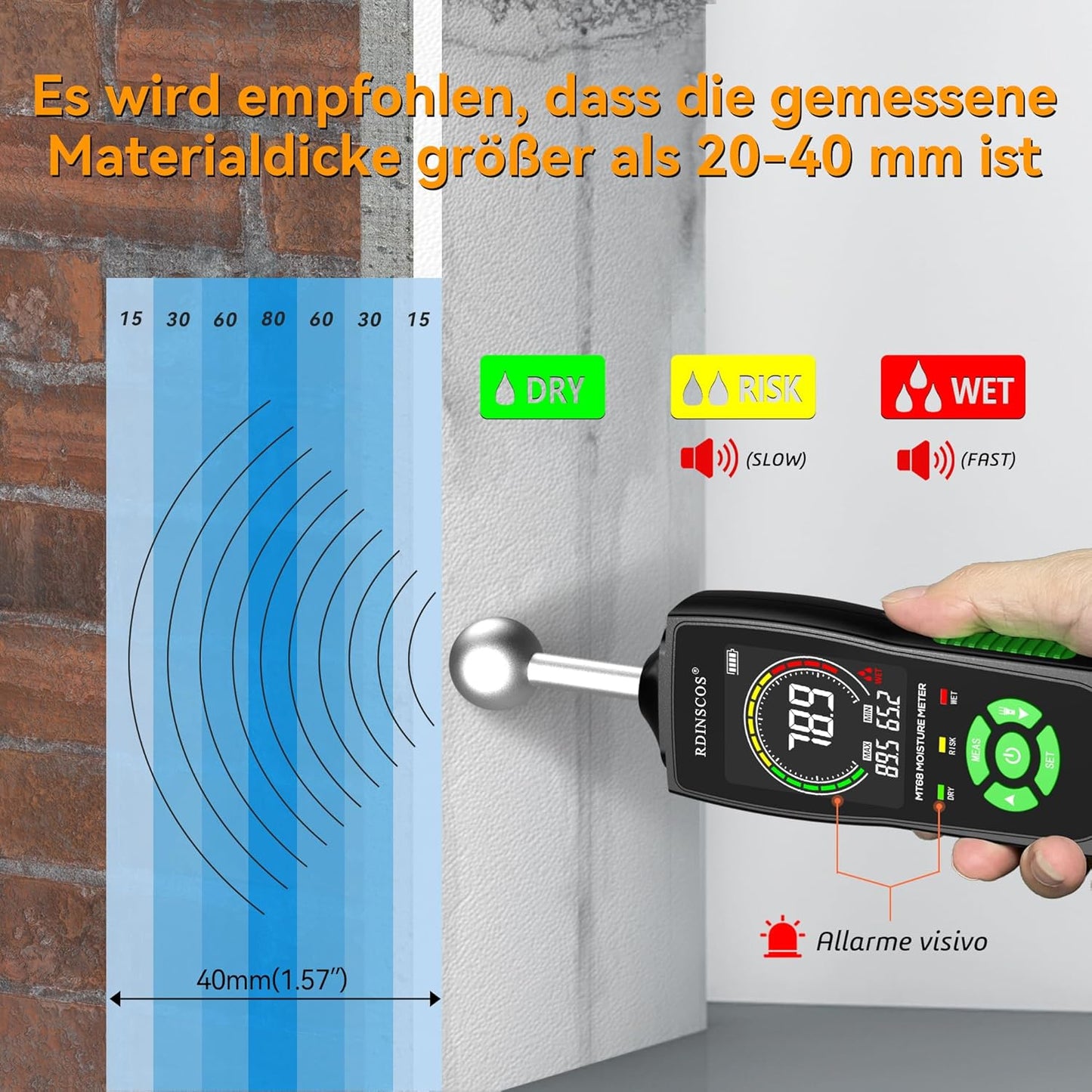 Zerstörungsfreies Feuchtigkeitsmessgerät MT68, Kugelform