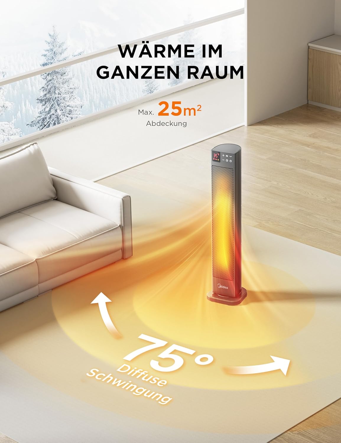 Turmheizlüfter mit Thermostat, Grau 76CM