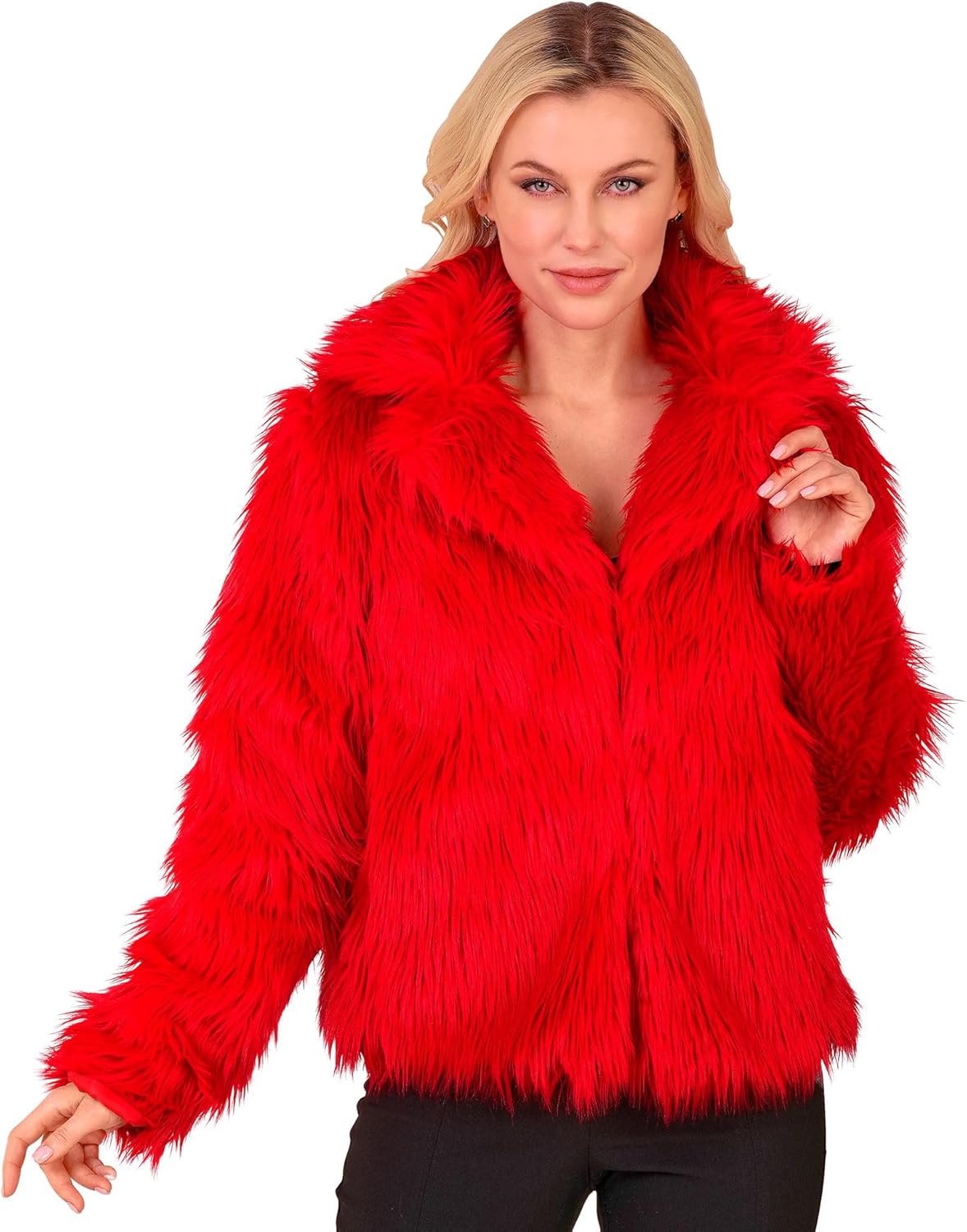 Kunstfell-Plüschjacke für Karneval, Rot XXL