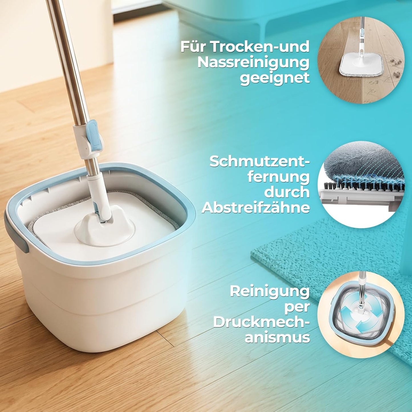 Flachmopp Set mit Doppelkammer-Eimer