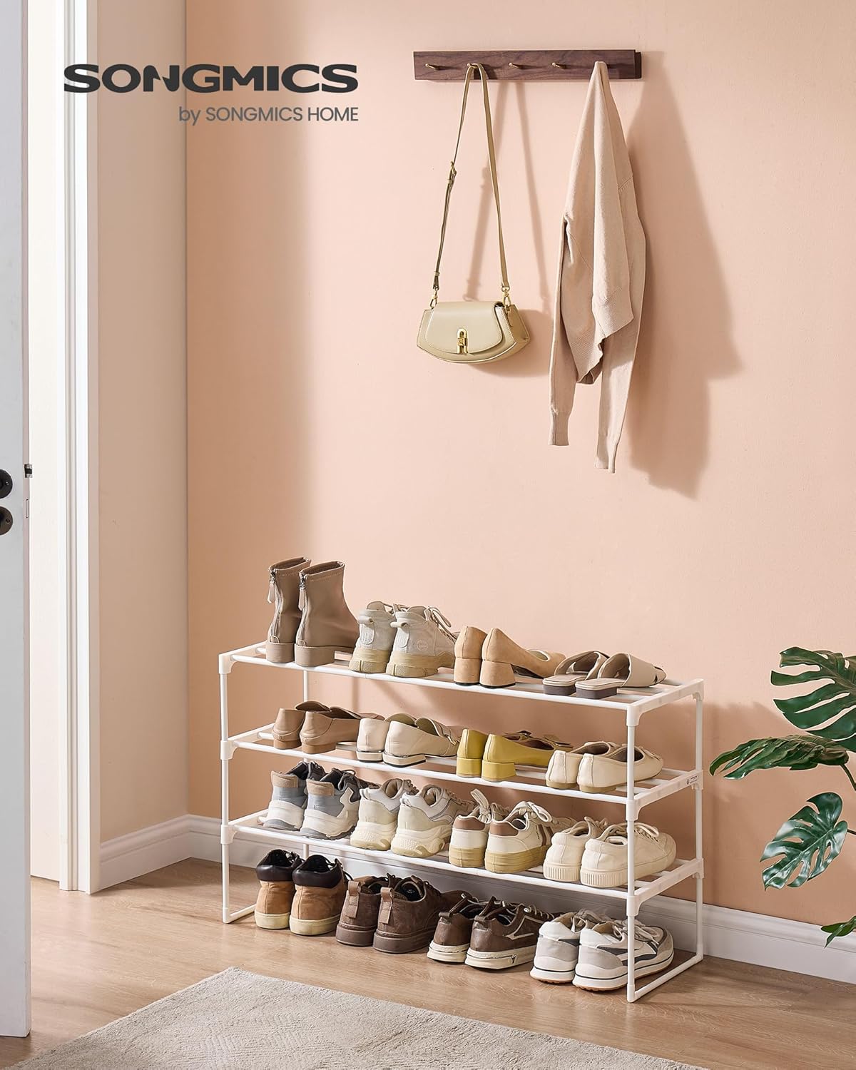 Schuhregal mit 3 Ebenen, Perlweiß 3 Ebenen (92B cm)