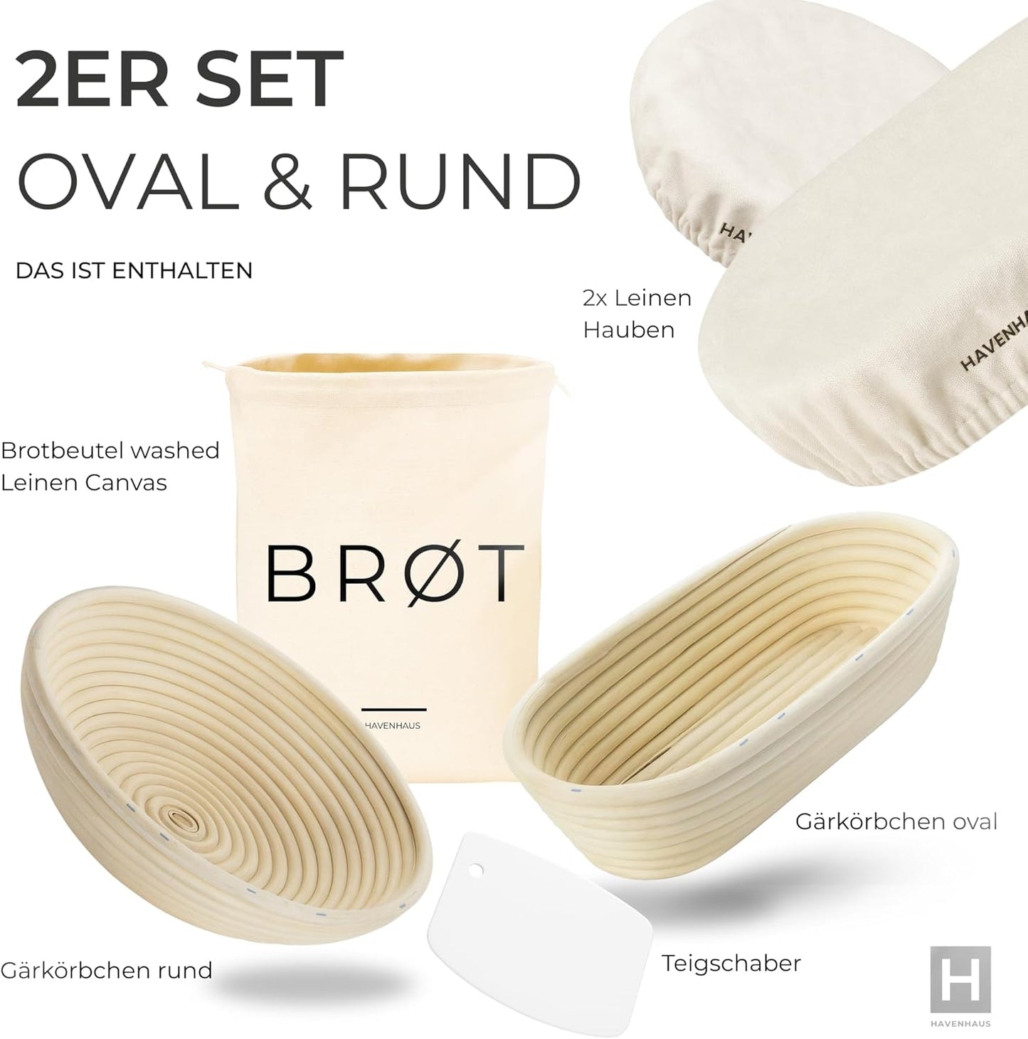 Gärkörbchen Set, Gärkörbchen 2er Set Rund & Oval
