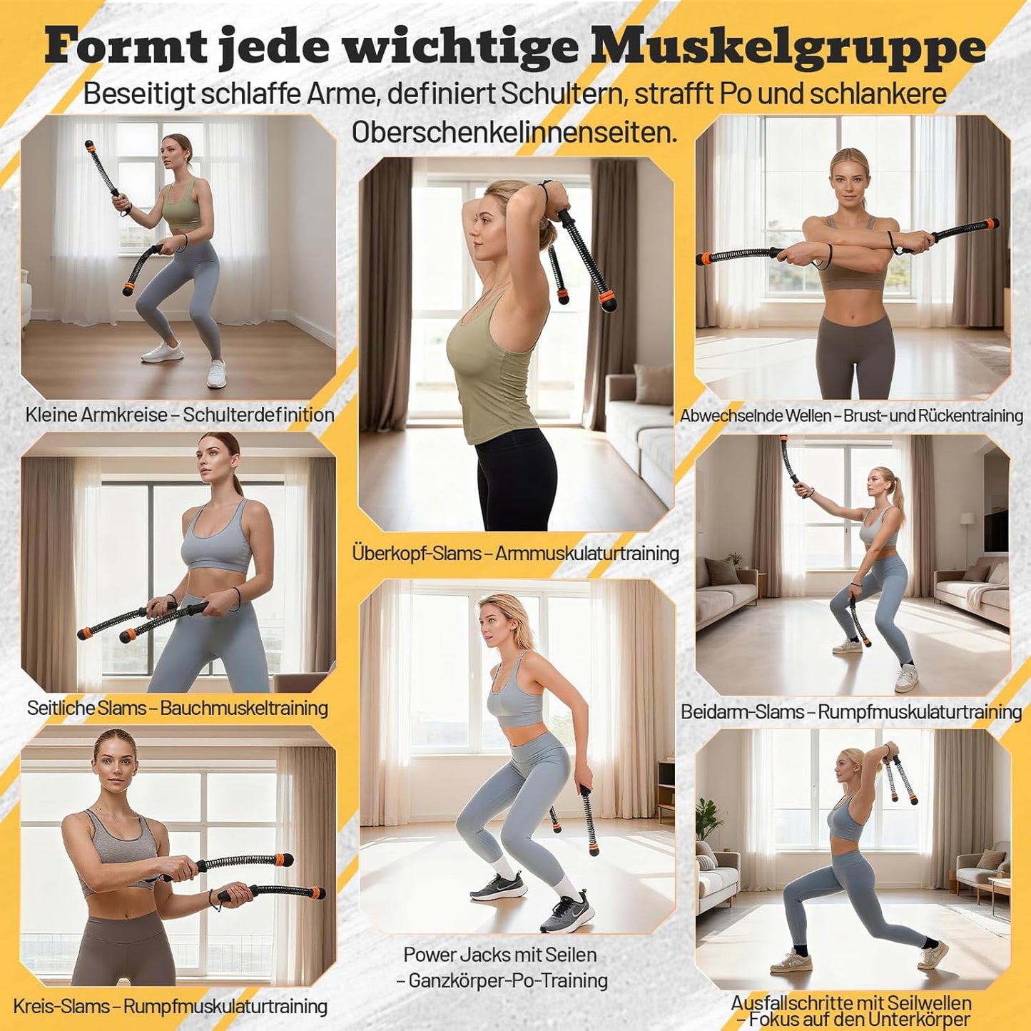 Verstellbare Seillose Battle Ropes, Schwarz