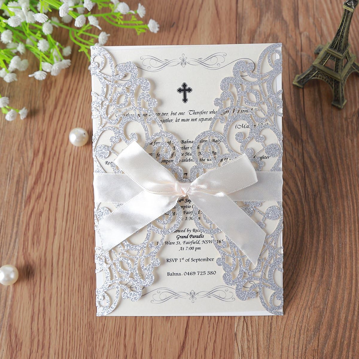 20 Stk. Hochzeit Einladungskarten - blanko, Silber Glitzer 20 Stück Leeres Papier
