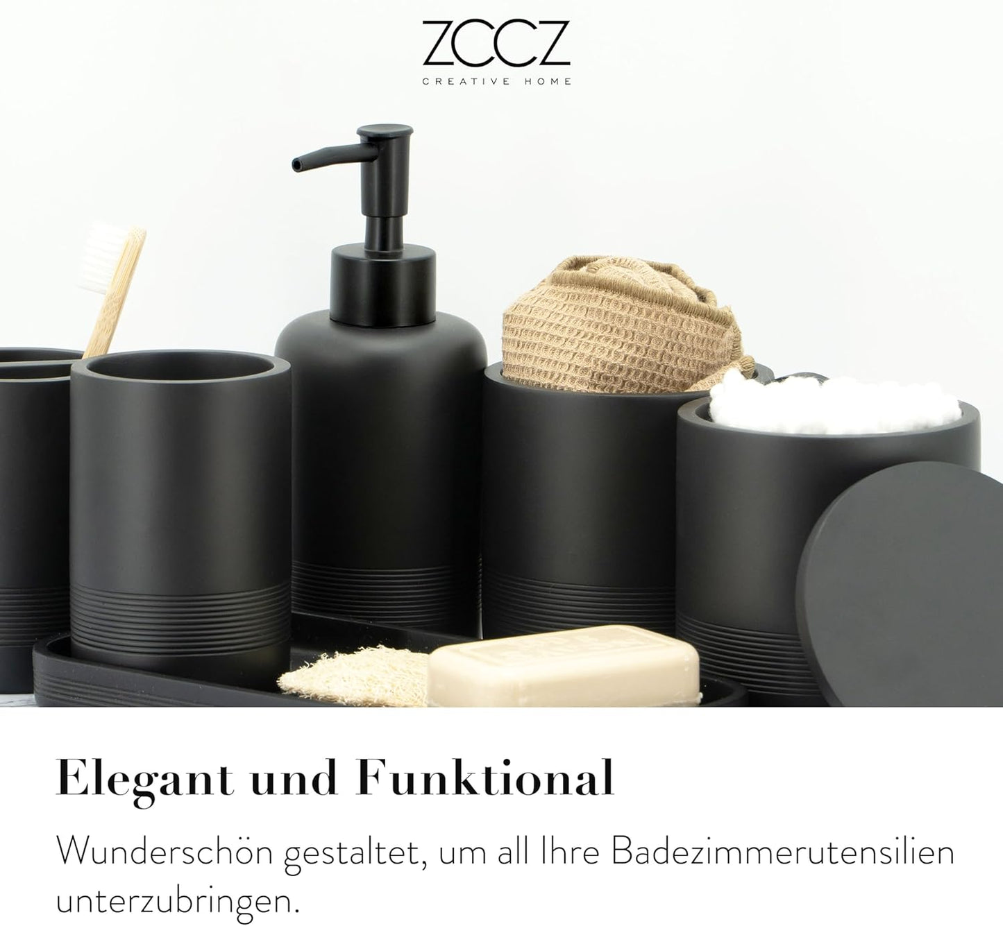 6-teiliges Badezimmer-Organizer-Set, Schwarz-matt