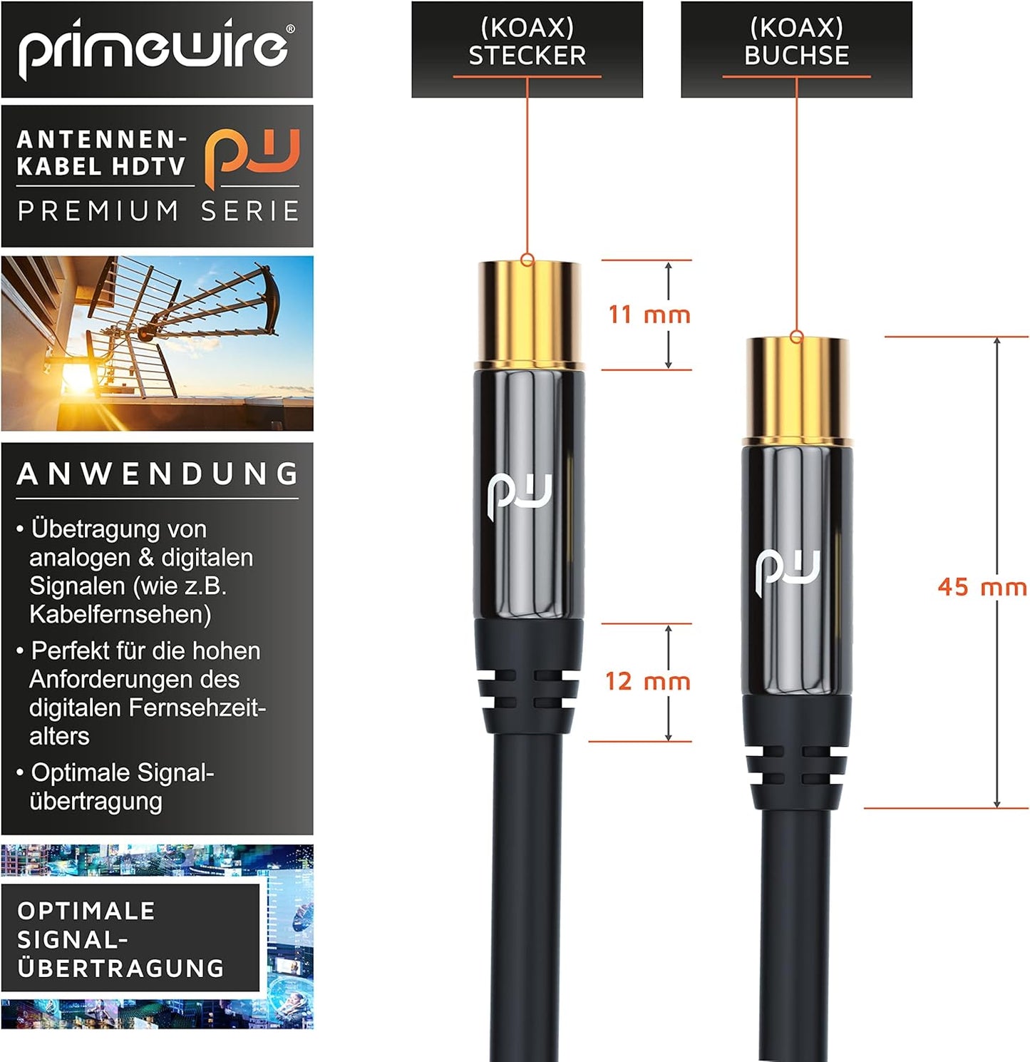Antennenkabel HDTV 135dB 75 Ohm (7,5m), 7,5m schwarz