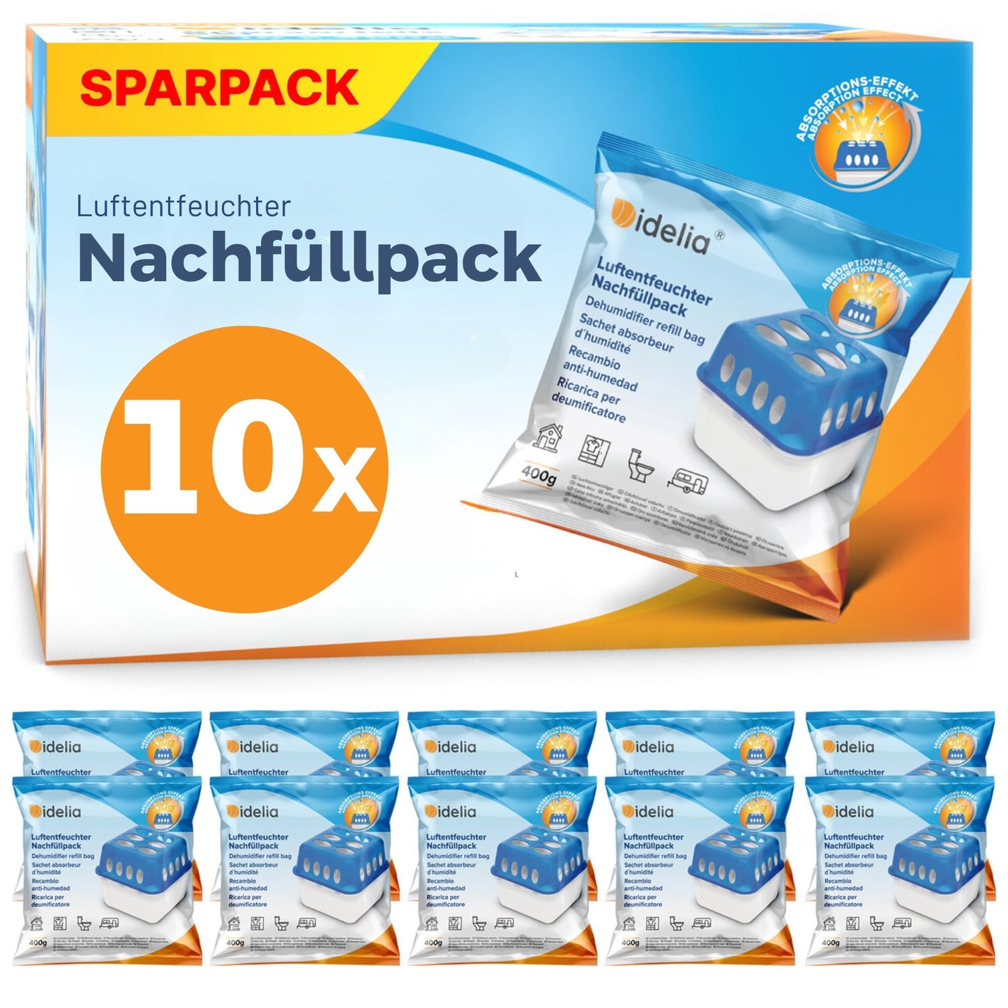 Luftentfeuchter Granulat Nachfüllpack-Set (10x 400g), 10x Nachfüllpacks