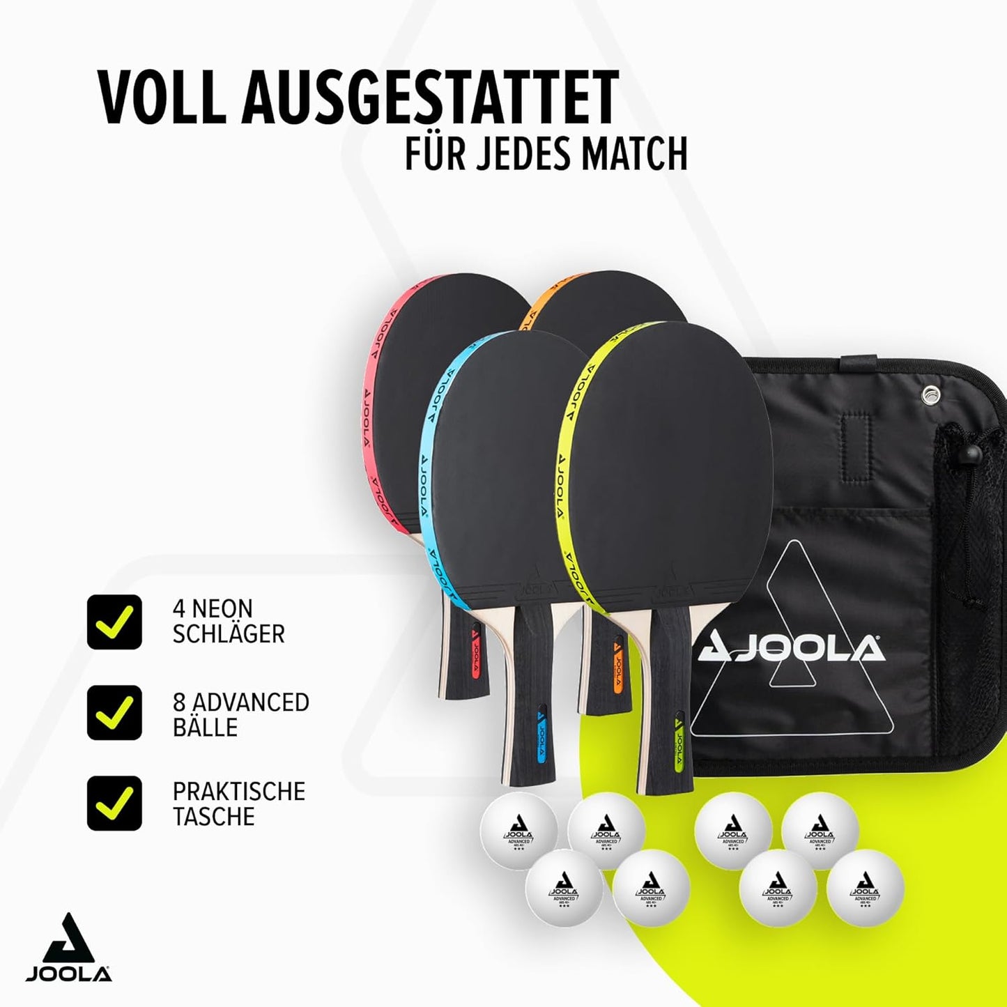 Tischtennis-Set mit Schlägern & Bällen (inkl. Tasche), NEON