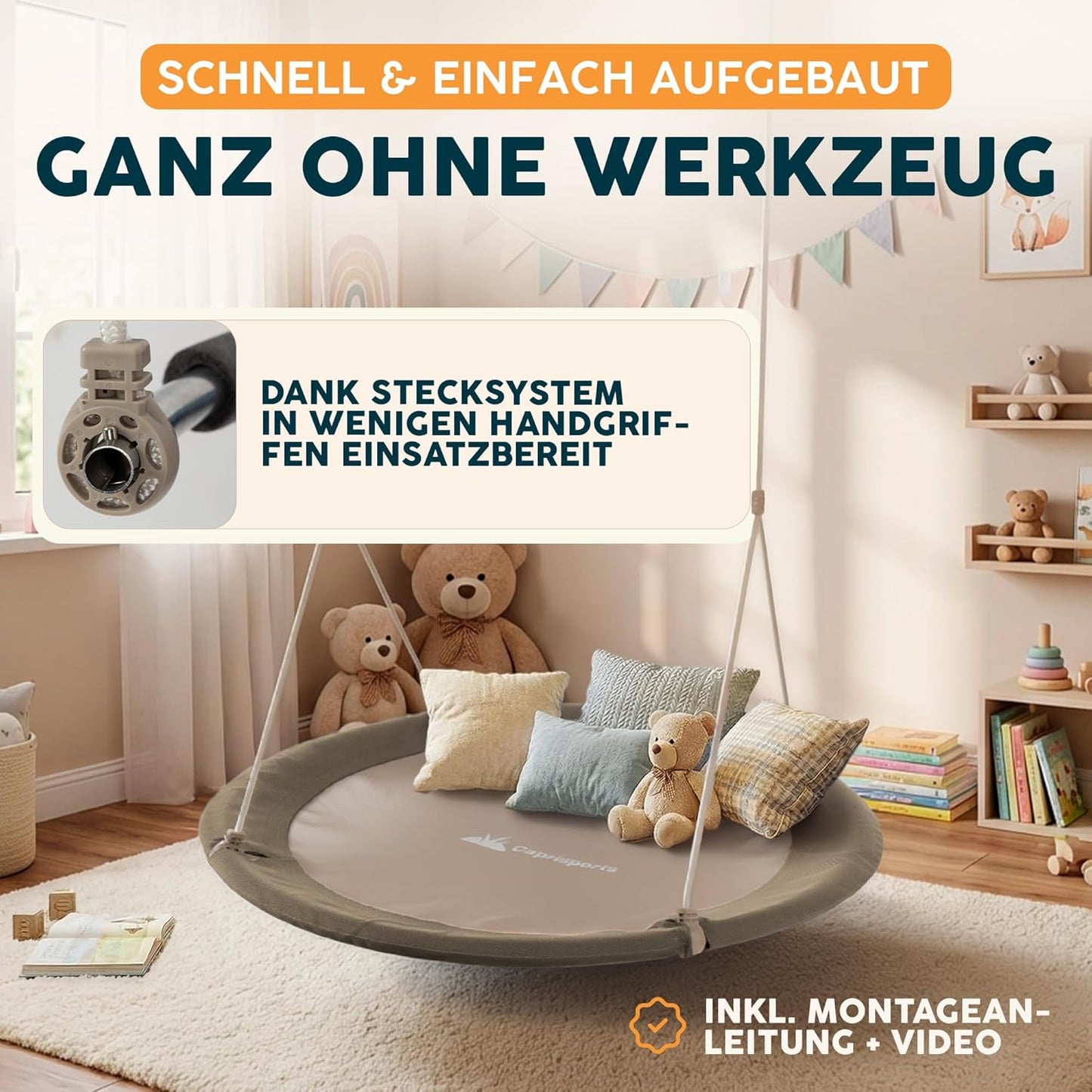 Höhenverstellbare Nestschaukel mit Schutzplane, Beige