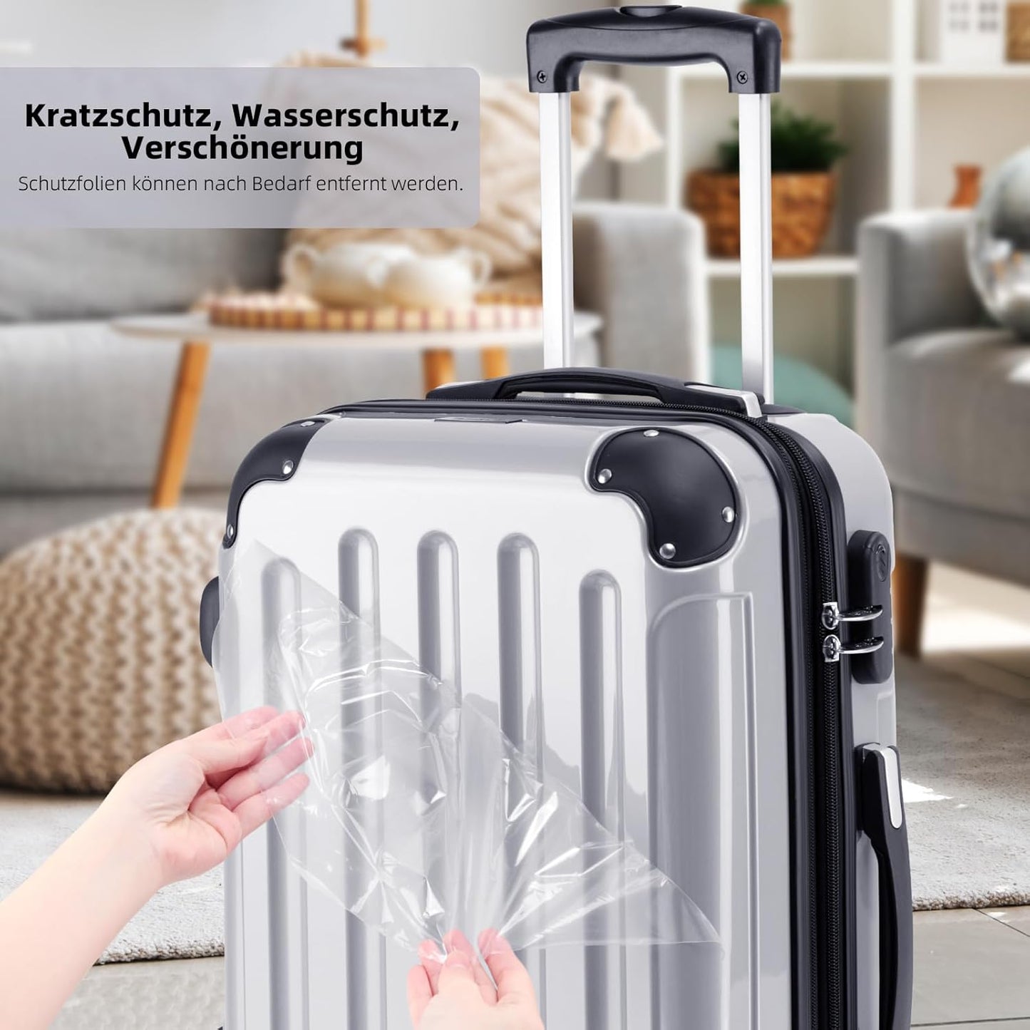 Erweiterbarer Hartschalenkoffer mit Zwillingsrollen, Silber 66cm - 70L