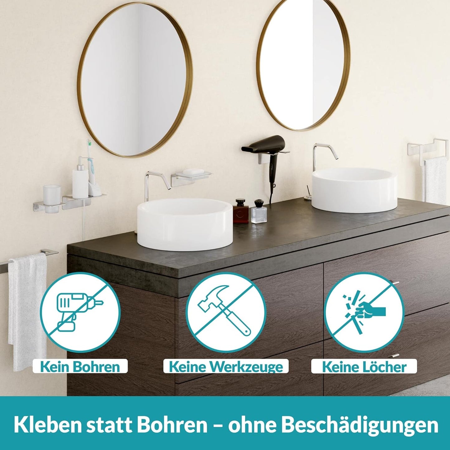 Badablage ohne Bohren, 14 cm Silber
